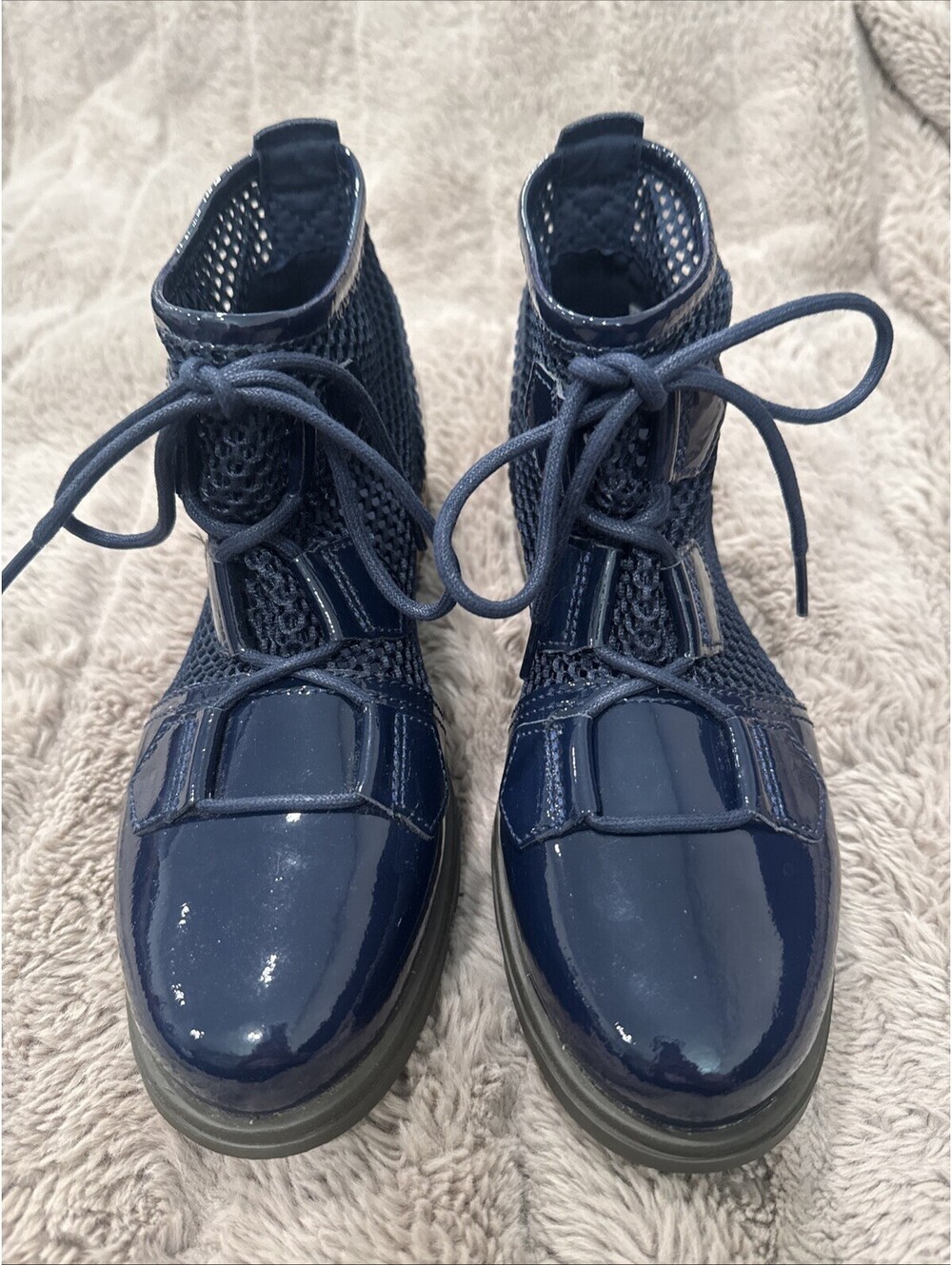 Sorel Major Lace Patent Leather Mesh Booties, Boots, Shoes, Dark Blue, Size 7